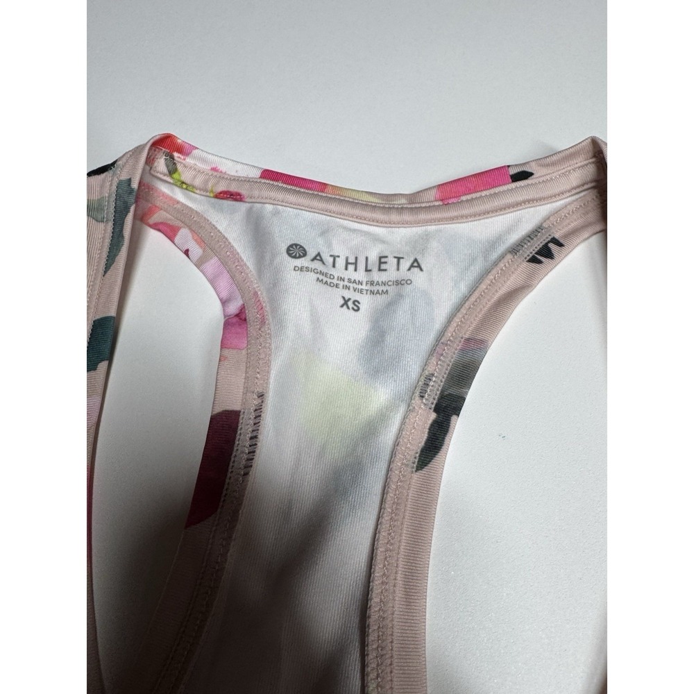 Athleta Tank Top Womens XS Shanti Pink Floral Printed Racerback Shirt Stretch - Picture 6 of 9